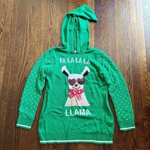 Festive Green Sweater with Llama Design